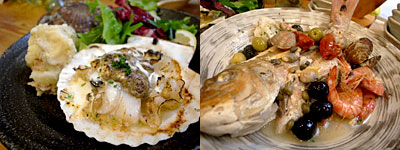 海鮮角打イタリアン じゃこくじら：帆立のカニみそ焼き、真鯛のアクアパッツァ